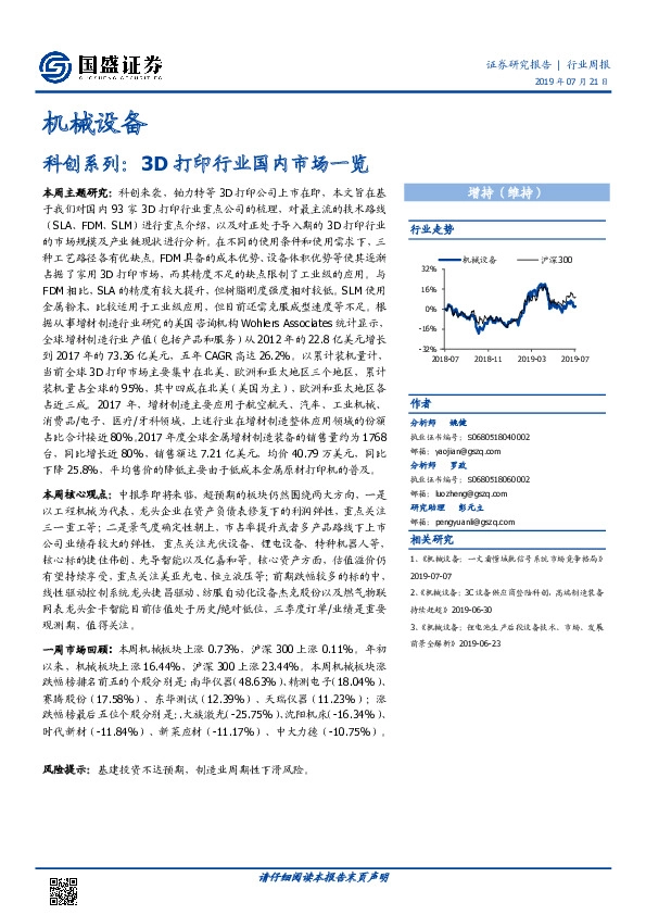 机械设备科创系列：3D打印行业国内市场一览