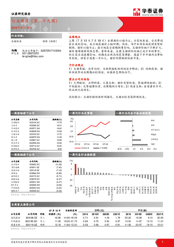 农林牧渔行业周报（第二十九周）