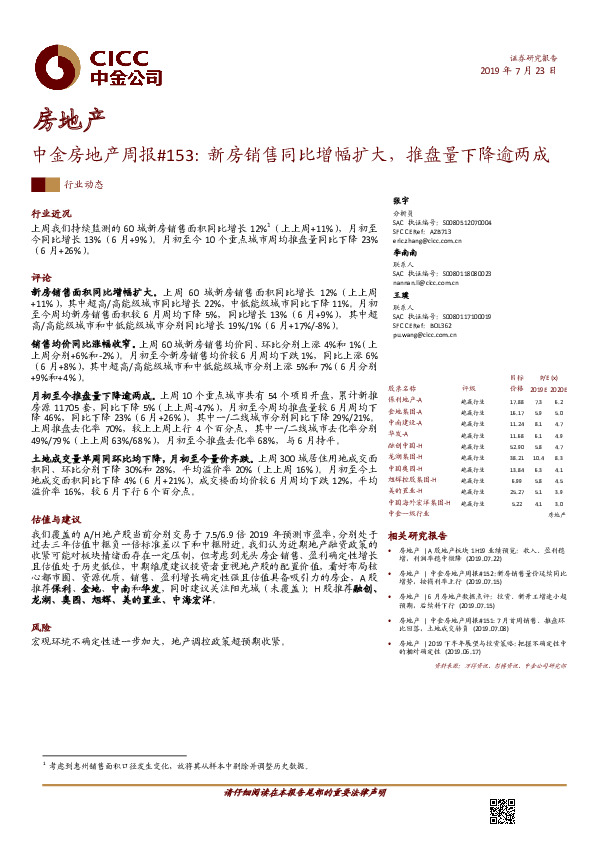 中金房地产周报#153：新房销售同比增幅扩大，推盘量下降逾两成