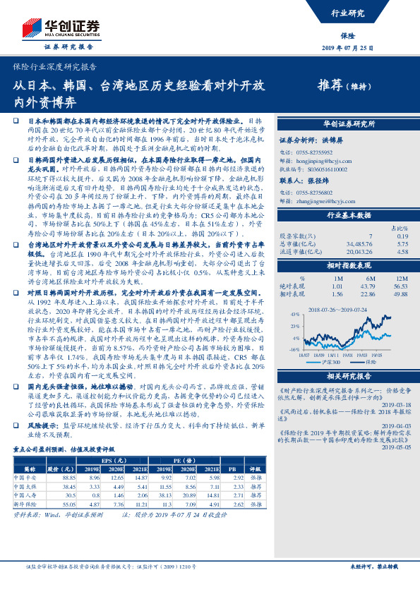 保险行业深度研究报告：从日本、韩国、台湾地区历史经验看对外开放内外资博弈