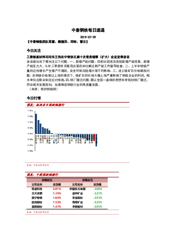 中泰钢铁每日速递