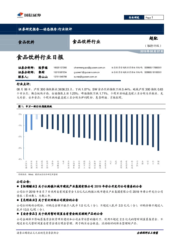 食品饮料行业日报