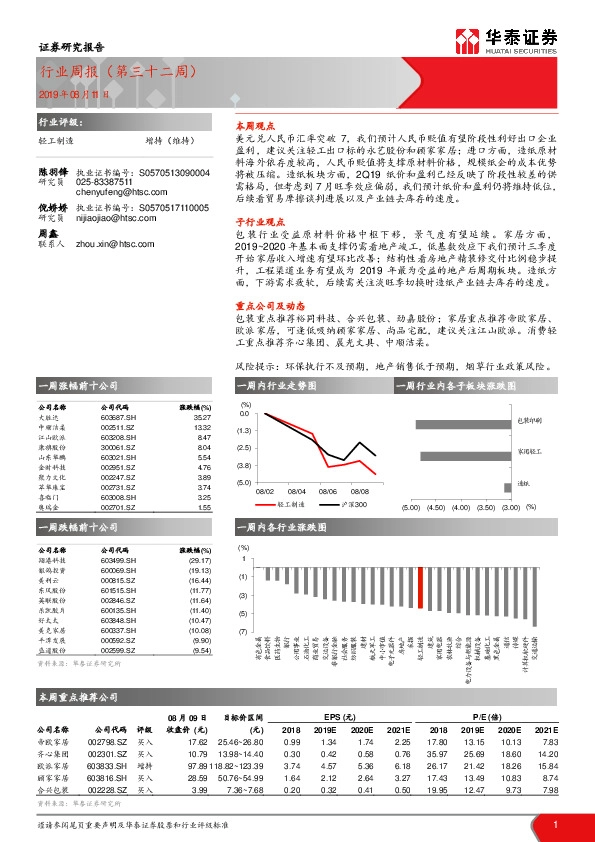 轻工制造行业周报（第三十二周）