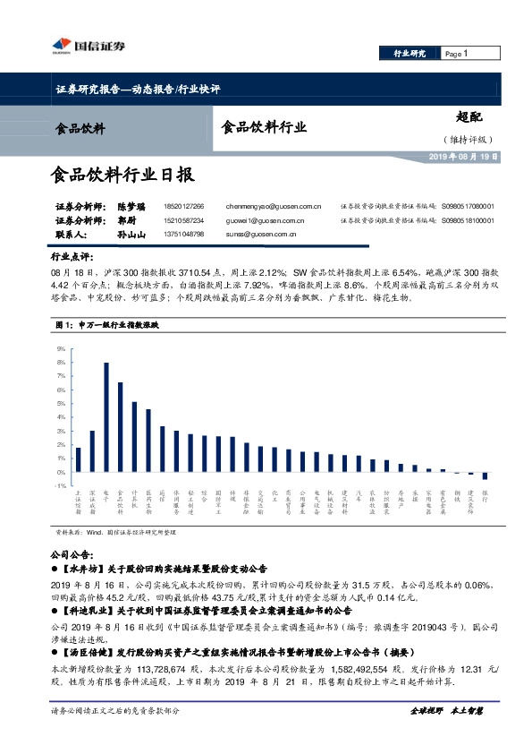 食品饮料行业日报