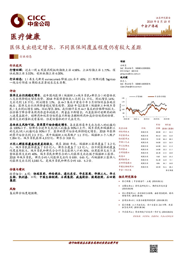 医疗健康：医保支出稳定增长，不同医保间覆盖程度仍有较大差距