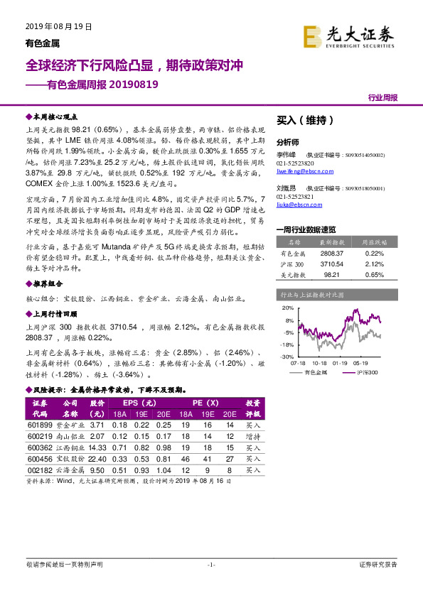 有色金属周报：全球经济下行风险凸显，期待政策对冲