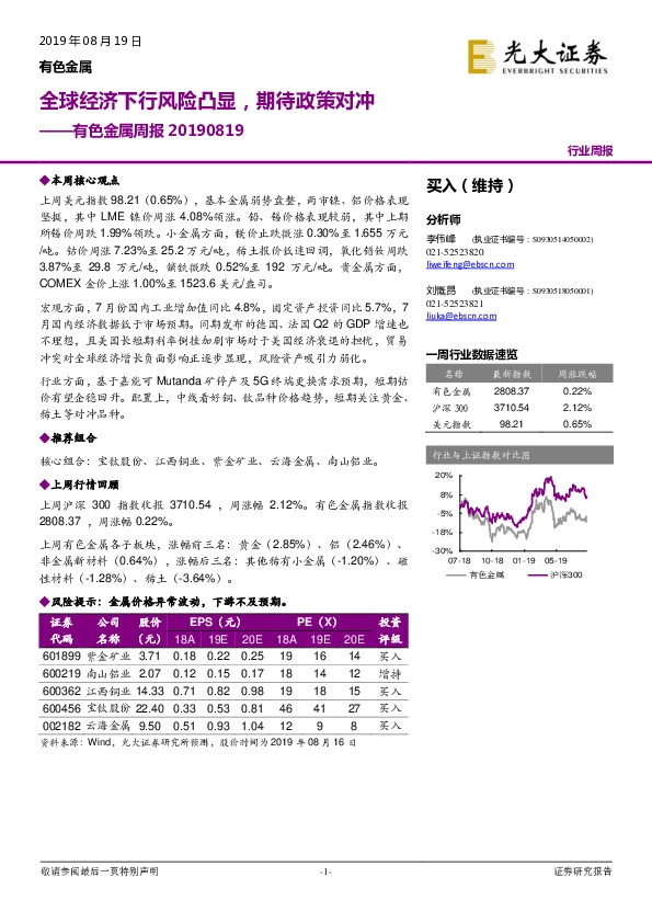 有色金属周报：全球经济下行风险凸显，期待政策对冲