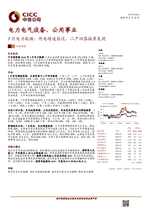 7月电力数据：用电增速低迷，二产回落拖累表现