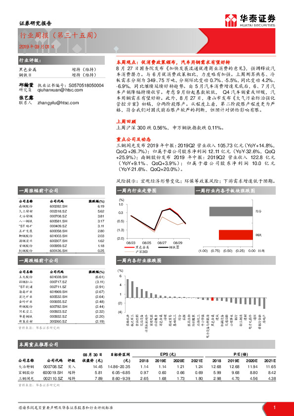 黑色金属行业周报（第三十五周）