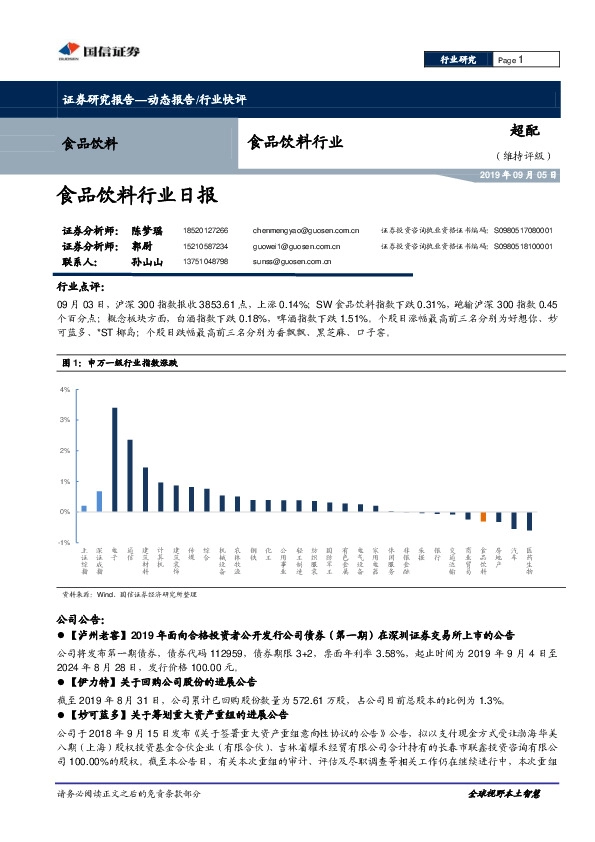 食品饮料行业日报