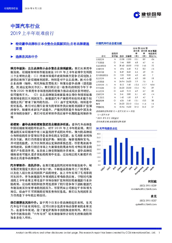 中国汽车行业：2019上半年艰难前行