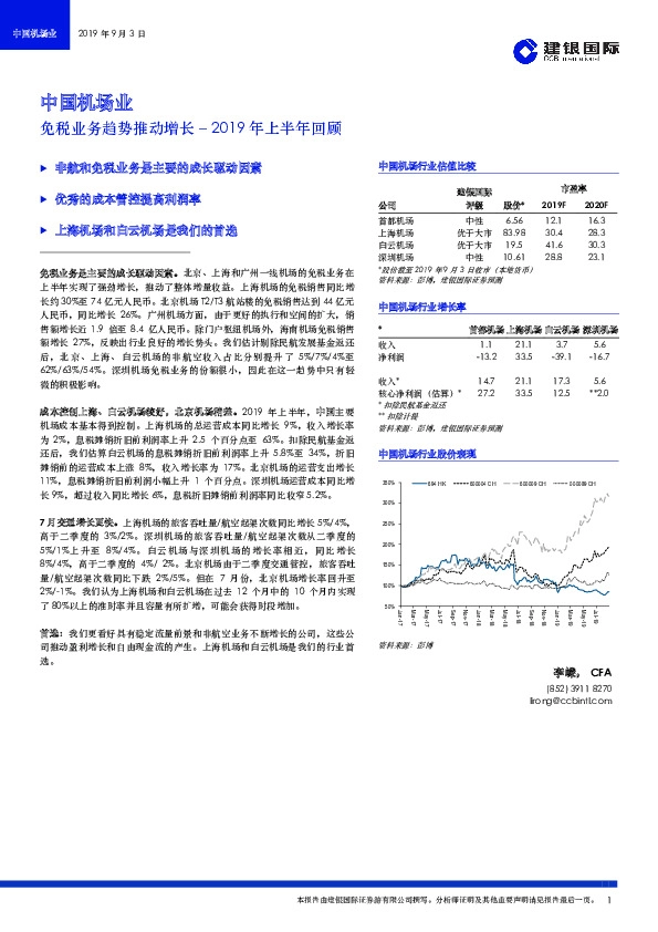 中国机场业：免税业务趋势推动增长–2019年上半年回顾