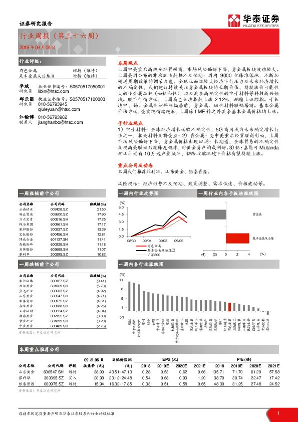 有色金属行业周报（第三十六周）