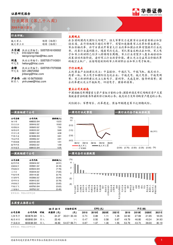 航天军工行业周报（第三十八周）