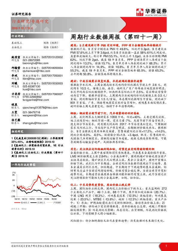 基础化工周期行业数据周报（第四十一周）