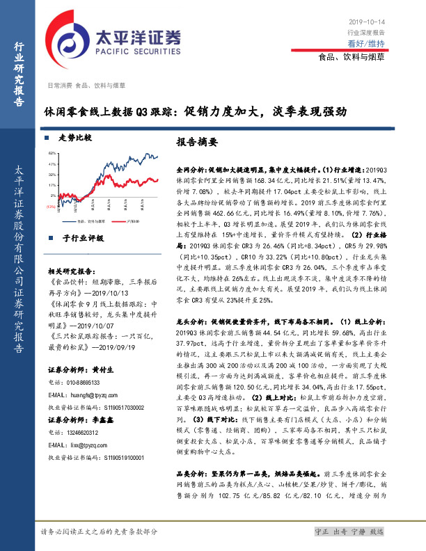 休闲零食线上数据Q3跟踪：促销力度加大，淡季表现强劲
