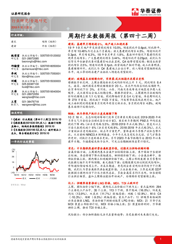 建筑周期行业数据周报（第四十二周）