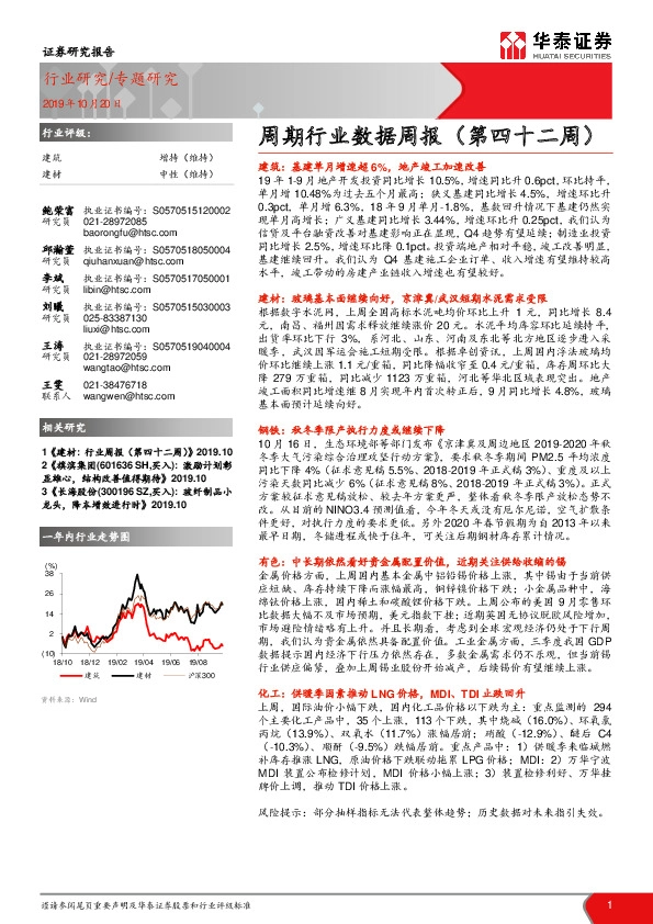 建筑周期行业数据周报（第四十二周）