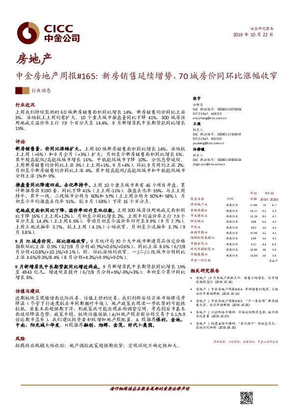 中金房地产周报#165：新房销售延续增势，70城房价同环比涨幅收窄