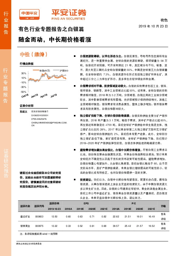 有色行业专题报告之白银篇：随金而动，中长期价格看涨