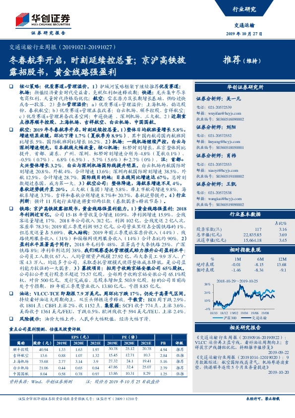交通运输行业周报：冬春航季开启，时刻延续控总量；京沪高铁披露招股书，黄金线路强盈利