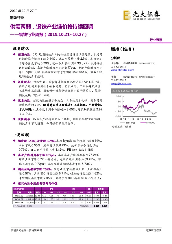 钢铁行业周报：供需两弱，钢铁产业链价格持续回调