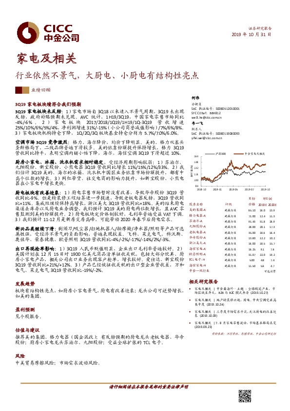 家电及相关：行业依然不景气，大厨电、小厨电有结构性亮点
