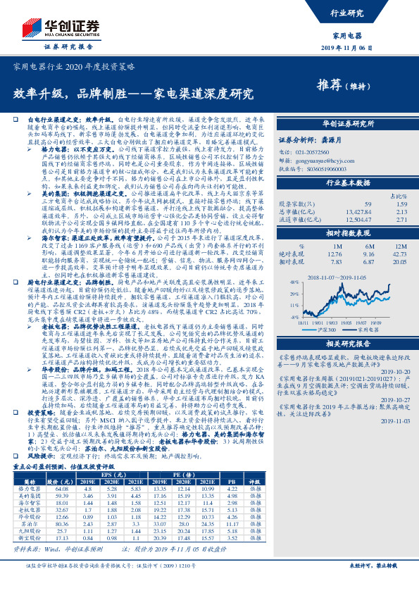 家用电器行业2020年度投资策略：家电渠道深度研究-效率升级，品牌制胜