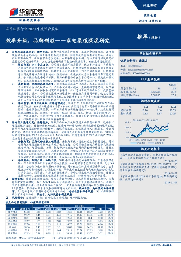 家用电器行业2020年度投资策略：家电渠道深度研究-效率升级，品牌制胜