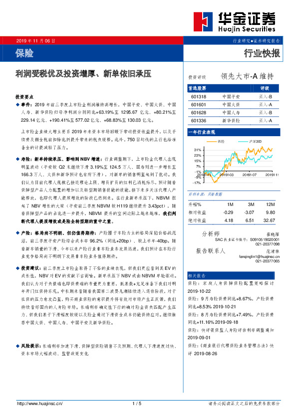 保险：利润受税优及投资增厚、新单依旧承压