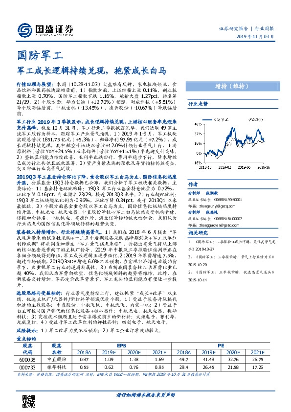 国防军工：军工成长逻辑持续兑现，抱紧成长白马