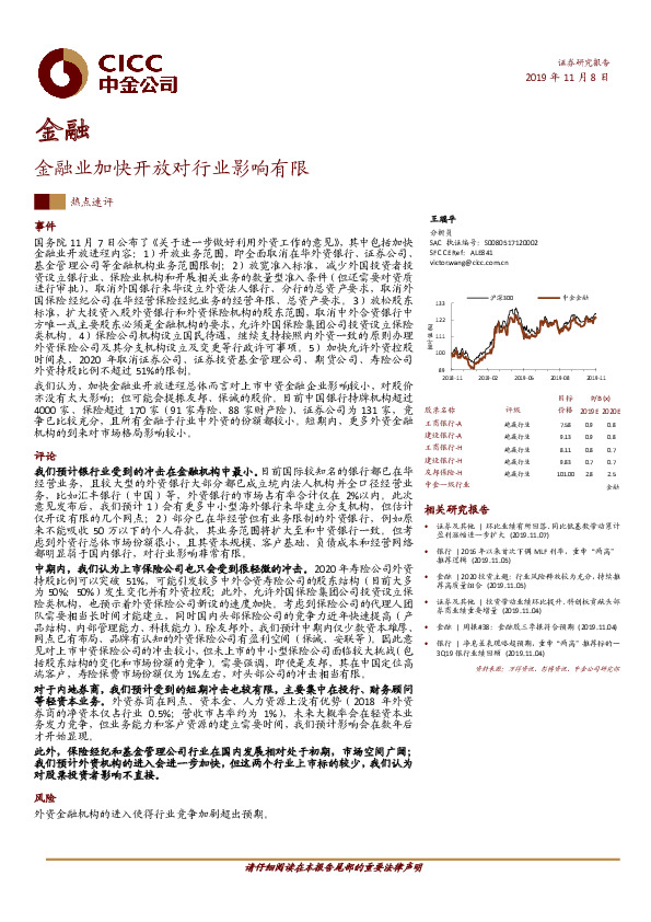 金融热点速评：金融业加快开放对行业影响有限