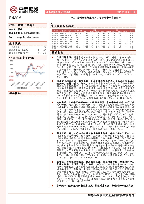 商业贸易行业周报：双11全网销售增速走弱，各平台争夺存量用户