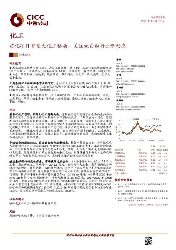 化工：炼化项目重塑大化工格局，关注钛白粉行业新动态