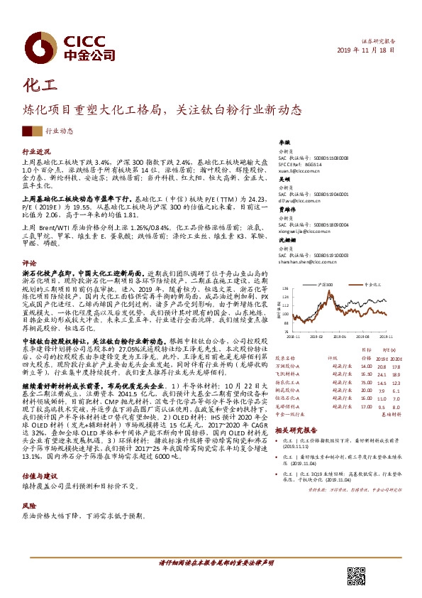 化工：炼化项目重塑大化工格局，关注钛白粉行业新动态