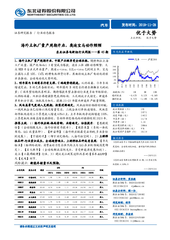 电新组行业周报——第45期：海外主机厂量产周期开启，奥迪宝马动作频频