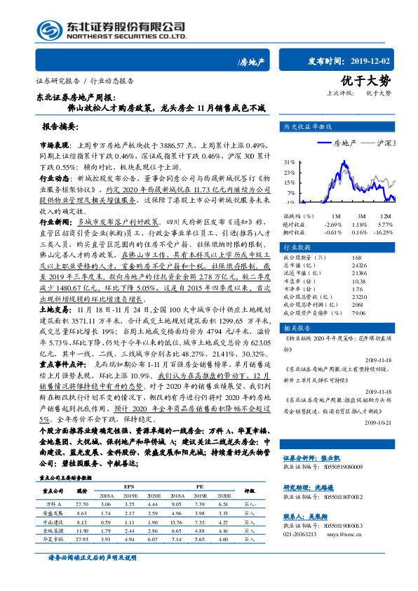 房地产周报：佛山放松人才购房政策，龙头房企11月销售成色不减