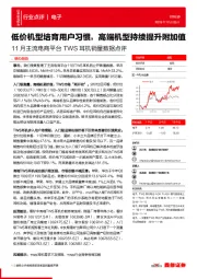 11月主流电商平台TWS耳机销量数据点评：低价机型培育用户习惯，高端机型持续提升附加值