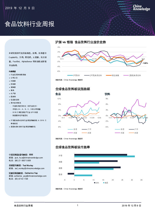 食品饮料行业周报