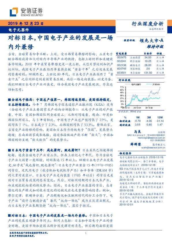 电子元器件行业深度分析：对标日本，中国电子产业的发展是一场内外兼修