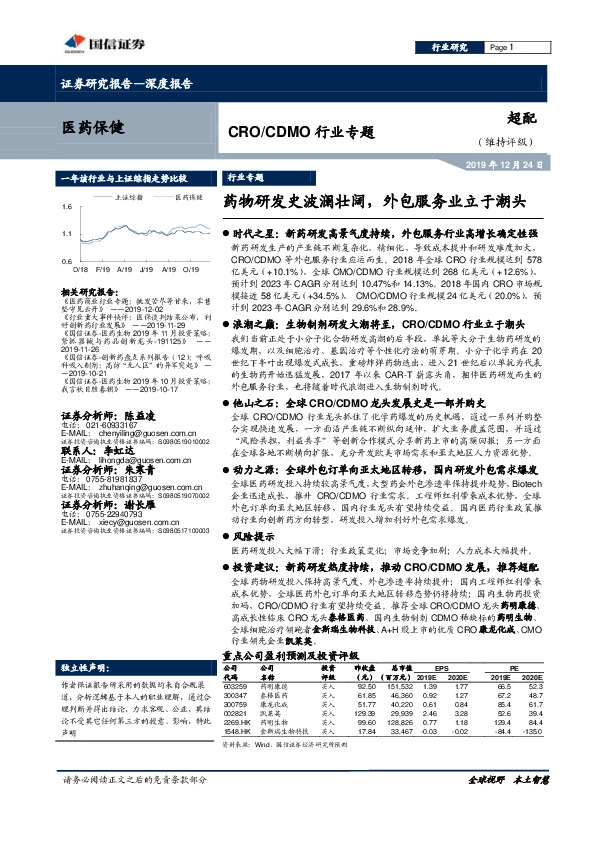 CRO/CDMO行业专题：药物研发史波澜壮阔，外包服务业立于潮头