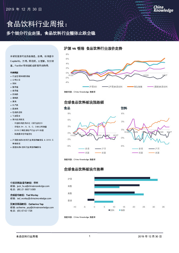 食品饮料行业周报：多个细分行业走强，食品饮料行业整体止跌企稳