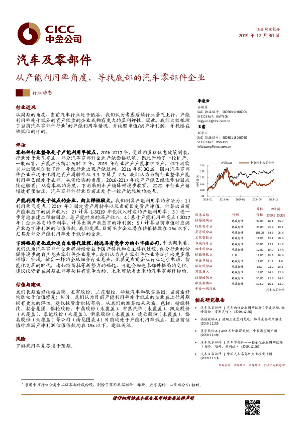 汽车及零部件：从产能利用率角度，寻找底部的汽车零部件企业