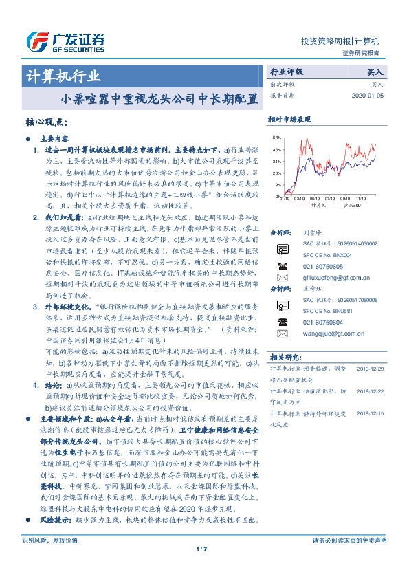 计算机行业投资策略周报：小票喧嚣中重视龙头公司中长期配置