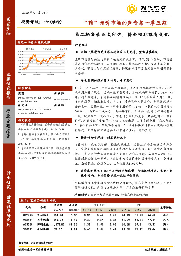 “药”倾听市场的声音第一零五期：第二轮集采正式出炉，符合预期略有变化