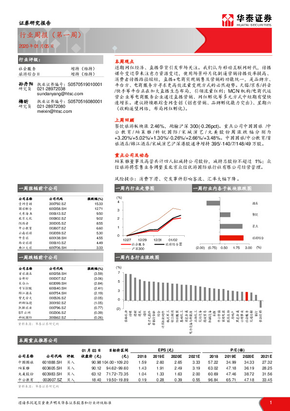 社会服务行业周报（第一周）