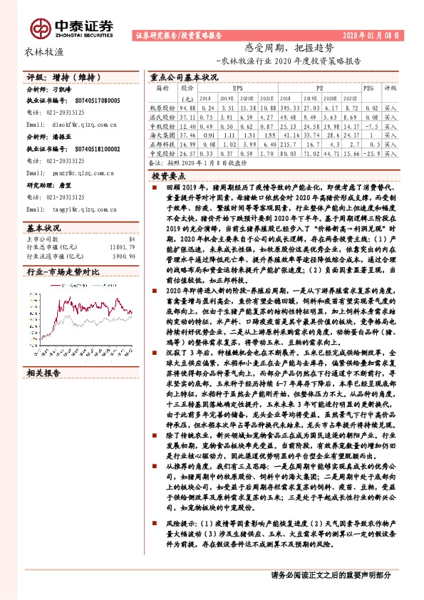 农林牧渔行业2020年度投资策略报告：感受周期，把握趋势