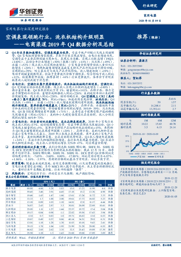 家用电器行业深度研究报告：电商渠道2019年Q4数据分析及总结：空调表现领跑行业，洗衣机结构升级明显