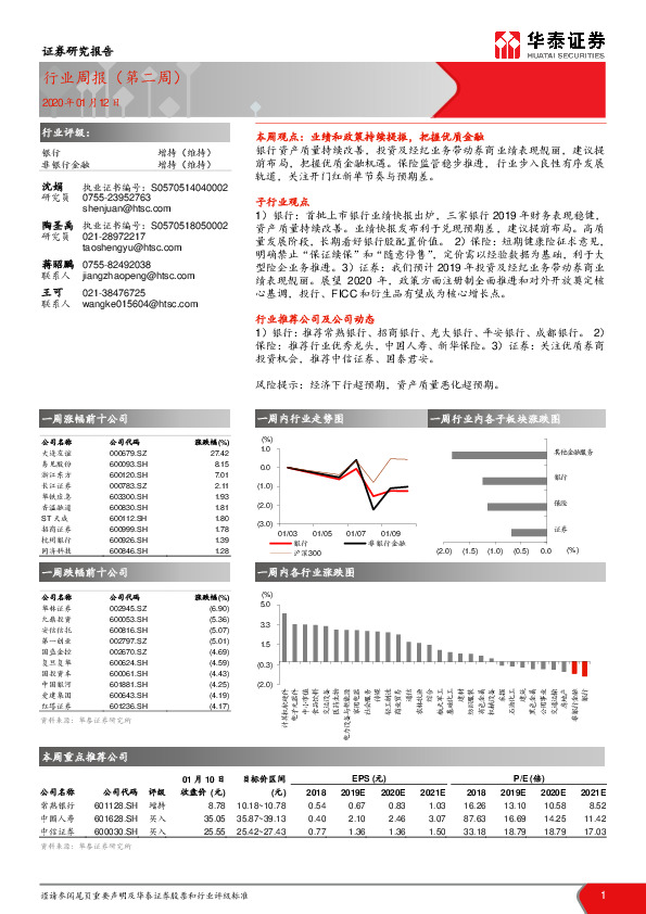银行行业周报（第二周）