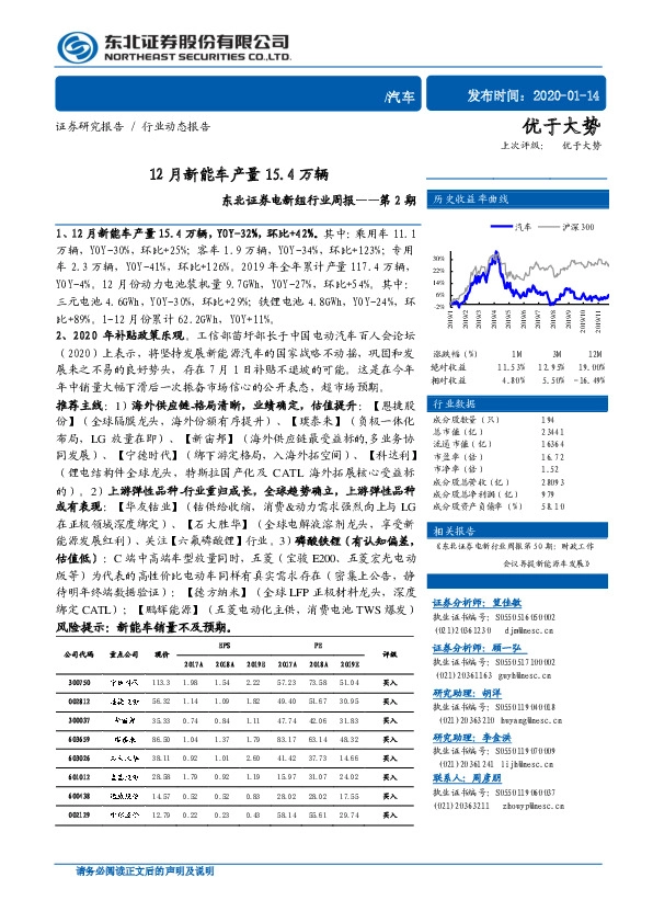 电新组行业周报第2期：12月新能车产量15.4万辆